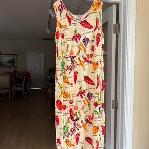 Vintage Food Art By Jams World Chili Pepper Dress Tank w/ Pockets, Side Slit, M